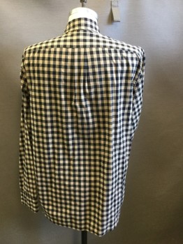J CREW, Black, Tan Brown, Cashmere, Check , Large Scale Gingham Check Shirt, Button Down Collar, 1 Patch Pocket, Long Sleeves, Button Front,
