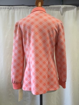 Womens, Blouse, FOREVER YOUNG, Coral Orange, White, Synthetic, Diamonds, L, Button Front, Collar Attached, Long Sleeves,