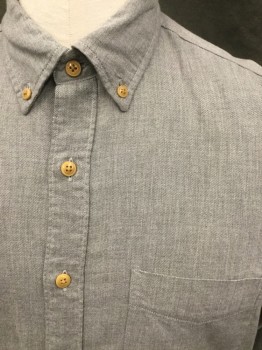 J. CREW, Lt Gray, Cotton, Solid, Button Front, Collar Attached, Button Down Collar, Long Sleeves, Button Cuff, 1 Pocket