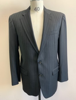 GILBERT & LODGE, Black, Gray, Wool, Stripes - Pin, Single Breasted, Notched Lapel, 2 Buttons, 3 Pockets, Solid Black Lining