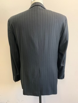 GILBERT & LODGE, Black, Gray, Wool, Stripes - Pin, Single Breasted, Notched Lapel, 2 Buttons, 3 Pockets, Solid Black Lining