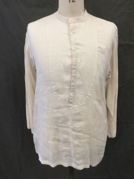 CABAN, Cream, Linen, Solid, 1/2 Button Front, Bib Front, Long Sleeves, Stand Collar