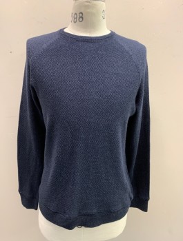 Mens, Pullover Sweater, RAG & BONE, Navy Blue, Cotton, Solid, M, Lightweight Bumpy Knit, Long Sleeves, Crew Neck