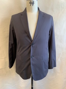 Mens, Sportcoat/Blazer, THEORY, Dk Gray, Cotton, Solid, 44R, Notched Lapel, Single Breasted, Button Front, 2 Buttons, 3 Pockets