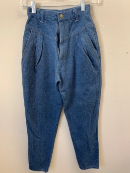 Womens, Jeans, N/L, Blue, Cotton, Solid, W 22, Double Pleats, 2 Welt Pocket, High Waist,