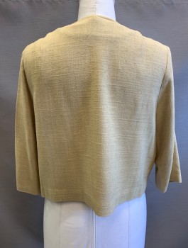 Womens, 1960s Vintage, Suit, Jacket, FOREVER YOUNG, Beige, Linen, Solid, B:42, Jacket, 3/4 Sleeves, Open Front with No Closures, Round Neck, 2 Faux Pocket Flaps at Hips,