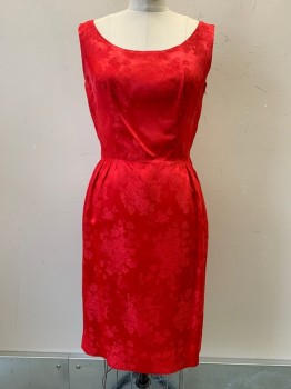 Womens, Cocktail Dress, NO LABEL, Red, Polyester, Floral, W28, B34, H38, Sleeveless, Scoop Neck, Side Zipper