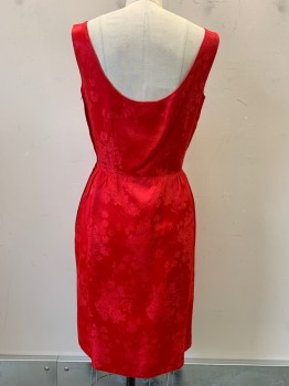 NO LABEL, Red, Polyester, Floral, Sleeveless, Scoop Neck, Side Zipper