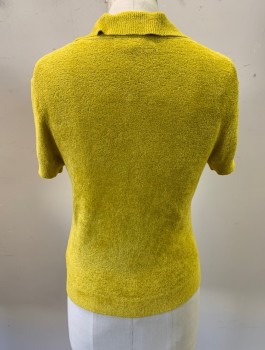 Womens, Top, URBAN OUTFITTERS, Yellow, Viscose, Nylon, Solid, S, Fuzzy Velour-Like Knit, S/S, Button Front, Collar Attached