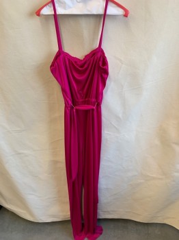 Womens, Jumpsuit, JENNI, Magenta Pink, Polyester, Solid, W30, B38, Elastic Neck, Straps, With Matching Fabric Belt