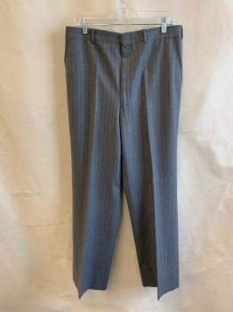 PIERRE CARDIN, Gray, Red, White, Wool, Stripes, Flat Front, Zip Fly, 4 Pockets, Belt Loops