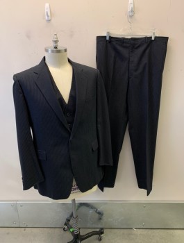 GIVENCHY, Black, Wool, Stripes - Pin, Single Breasted, 1 Button, Notched Lapel, 3 Pockets, 2 Back Vents