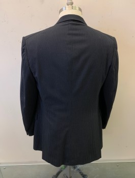 GIVENCHY, Black, Wool, Stripes - Pin, Single Breasted, 1 Button, Notched Lapel, 3 Pockets, 2 Back Vents