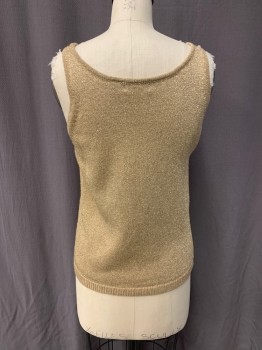 Womens, Evening Tops, JEANNE PIERRE, Gold, Polyester, Wool, Solid, M, Scoop Neck, Slvls,