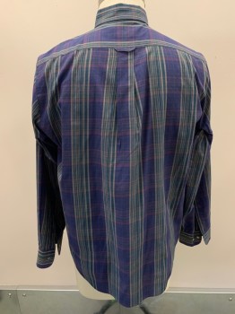 Mens, Casual Shirt, MCGREGOR, Dk Purple, Forest Green, Multi-color, Poly/Cotton, Plaid, 35, 16.5, Button Down Collar, Button Front, L/S, 1 Pocket, Red And Beige Colors