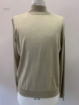 Mens, Pullover Sweater, JOS A BANK, Beige, Silk, Solid, M, L/S, High Neck