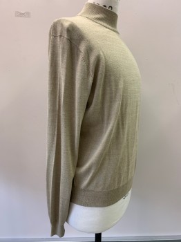 Mens, Pullover Sweater, JOS A BANK, Beige, Silk, Solid, M, L/S, High Neck