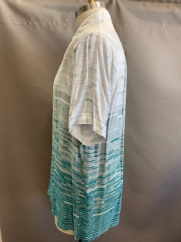 TASSO ELBA, White, Sea Foam Green, Teal Blue, Rayon, Abstract , Stripes - Horizontal , Short Sleeves, Collar Attached, Multiple