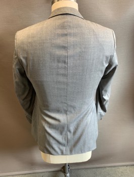 Mens, Suit, Jacket, BOSS, Lt Gray, Polyester, Solid, Heathered, 40S , Notched Lapel, 2bf , Foux 2 Pockets 2 Back Vents