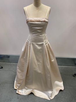 Womens, Wedding Gown, PEARL COLLECTION, Dusty Pink, Polyester, W:26, B:36, Satin, Spaghetti Straps, Princess Seams, Side Seams Create Pleats In The Skirt, CB Zipper With Faux Bttns, 2 Buttons Missing The Covers