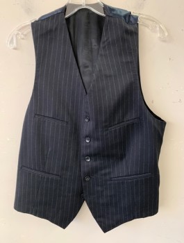 Mens, 1990s Vintage, Suit, Vest, CLAIBORNE, Charcoal Gray, Gray, Wool, Acetate, Stripes - Chalk , 40, 5 button, 4 Inset Front Pockets , Adjustable Back W/buckle