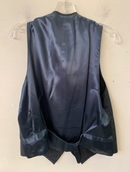 Mens, 1990s Vintage, Suit, Vest, CLAIBORNE, Charcoal Gray, Gray, Wool, Acetate, Stripes - Chalk , 40, 5 button, 4 Inset Front Pockets , Adjustable Back W/buckle