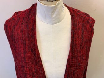 NY COLLECTION, Red, Black, Red Burgundy, Acrylic, Heathered, Long Drapey, Open Front, Short Sleeves,