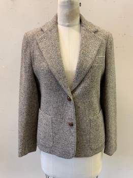 SUITS GALORE, Gray, Beige, Brown, Caramel Brown, Wool, Tweed, Notched Lapel, Single Breasted, Button Front, 2 Buttons, 2 Pockets