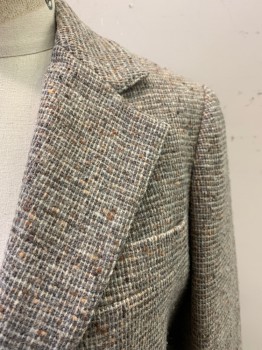 Womens, Blazer, SUITS GALORE, Gray, Beige, Brown, Caramel Brown, Wool, Tweed, B: 34, Notched Lapel, Single Breasted, Button Front, 2 Buttons, 2 Pockets