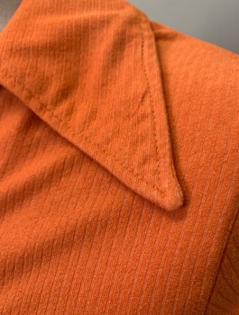 Mens, Shirt Disco, N/L, Orange, Polyester, Solid, S, Rib Knit Jersey, Pullover, L/S, Plunging V-Neck with Lace Up Detail, Dagger Collar