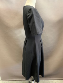 ADRIANA PAPELL, Black, Polyester, Elastane, Solid, C N SS, Fashion Inverted Pleats at Skirt. Bk Zipper.
