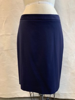 J. CREW, Navy Blue, Wool, Solid, Pencil Skirt, 1 1/4" Waistband, Back Zip