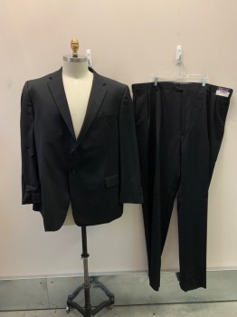 Mens, Suit, Jacket, JOSEPH & FEISS, Black, Wool, Solid, 50/OPE, 52L, Single Breasted, 2 Buttons, Notched Lapel, 3 Pockets,
