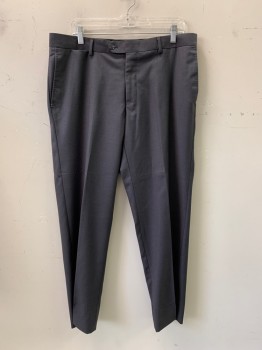FRANCESCO DOMANI, Charcoal Gray, Viscose, Solid, Flat Front, Side Pockets, Zip Front, Belt Loops