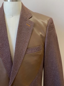 IL CANTO, Brown, Off White, Goldenrod Yellow, Cotton, Leather, Heathered, Sport-coat, 2 Buttons Single Breasted, Notched Lapel, 3 Pockets, Stitching Detail