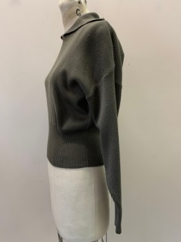 NILS, Dk Olive Grn, Wool, Acrylic, Solid, L/S, Turtleneck/Fold Collar with Plastic Buttons, Ribbed Waist to Hem And Sleeves