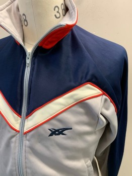 Mens, Jacket, ASICS TIGER, Navy Blue, Dove Gray, Red, Off White, Polyester, Color Blocking, S, Track Jacket, Zip Front, 2 Pockets, Embroiderred Logo Patch