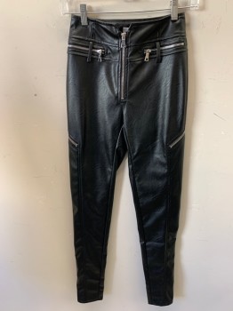 Womens, Leather Pants, TIGER MIST, Black, Faux Leather, Solid, XS, W24, Faux Zipper Pockets, Belt Loops, Ankle Zippers