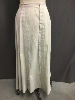 N/L, Lt Gray, Cotton, Solid, Light Gray Cotton with Eyelet Lace Trim In Vertical Columns Along Vertical Pleats, Hook & Eye Closures,