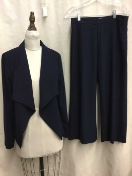 LUCY PARIS, Navy Blue, Polyester, Solid, Long Sleeves, Open Front, Drape Cascading Collar