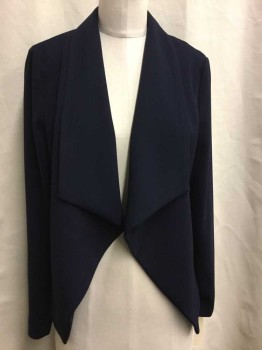 Womens, Suit, Jacket, LUCY PARIS, Navy Blue, Polyester, Solid, Medium, Long Sleeves, Open Front, Drape Cascading Collar