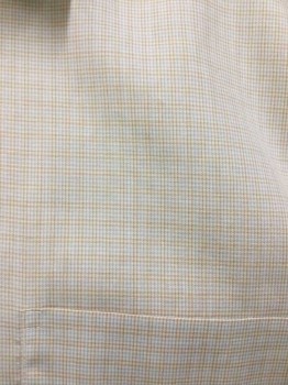 Mens, Dress Shirt, ANTO, Ecru, Lt Gray, Goldenrod Yellow, Cotton, Polyester, Plaid, 31-32, 17, Collar Attached, Button Front, 1 Pocket, Long Sleeves,