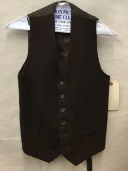 Childrens, Vest 1890s-1910s, Brown, Wool, Synthetic, Solid, 32, Button Front, 2 Faux Pockets,