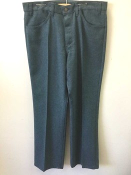 LEVI STRAUSS, Dk Blue, Polyester, Solid, Twill, Flat Front, Zip Fly, 4 Pockets, Belt Loops, Boot Cut,