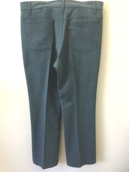 LEVI STRAUSS, Dk Blue, Polyester, Solid, Twill, Flat Front, Zip Fly, 4 Pockets, Belt Loops, Boot Cut,