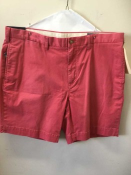 Mens, Shorts, POLO R.L., Red, Cotton, Solid, 38, 5 + Pockets, Flat Front,