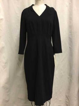 Womens, Dress, Long & 3/4 Sleeve, ANTONIO MELANI, Black, Synthetic, Solid, 8, Black, V-neck, Darted Bust Detail, 3/4 Sleeves