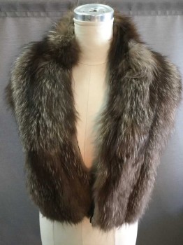 Womens, Fur Stole, N/L, Brown, White, Fur, Silk, N/S, Racoon Fur Stole, Has a Hole on the Left Side, Lining is Shattering at Perimeter Seams, Needs Repair