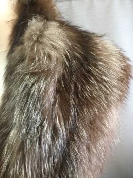 Womens, Fur Stole, N/L, Brown, White, Fur, Silk, N/S, Racoon Fur Stole, Has a Hole on the Left Side, Lining is Shattering at Perimeter Seams, Needs Repair