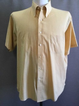 Mens, Dress Shirt, ARROW, Turmeric Yellow, Cotton, Solid, XL, Button Front, Short Sleeves, Pointy Collar Attached, 1 Pocket